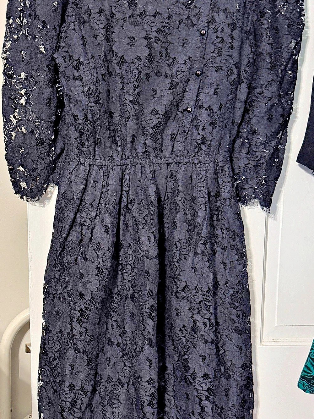 1980s Victorian Revival Style Cachet by Bari Protas Black Lace Cocktail Dress